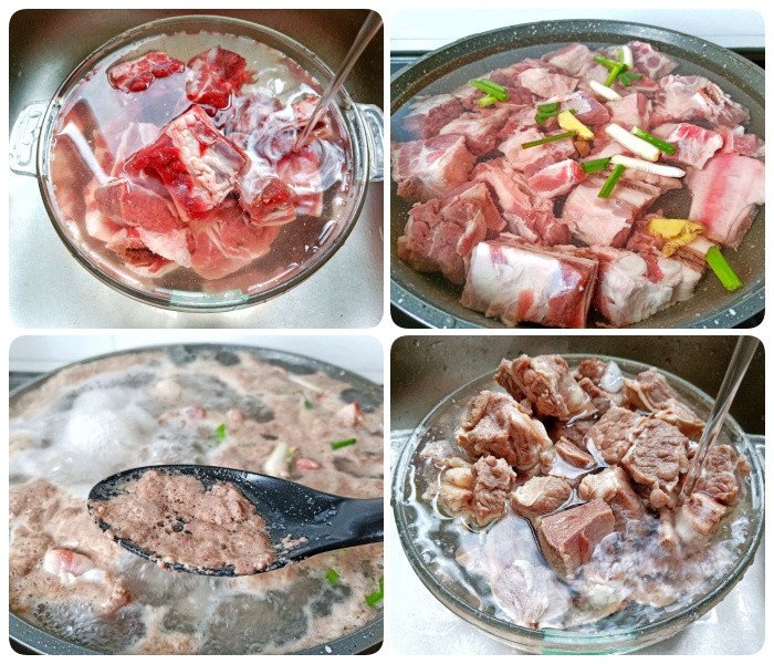 Sườn bò đã chần sơ, sạch sẽ chuẩn bị cho công đoạn kho