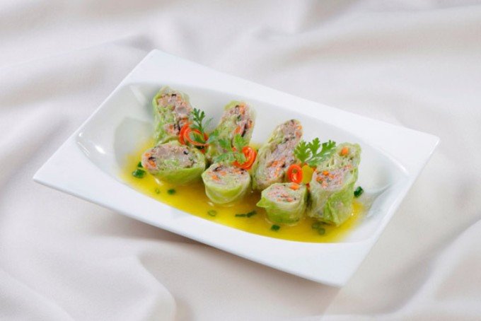 thành phẩm bắp cải cuốn thịt hấp ngon miệng