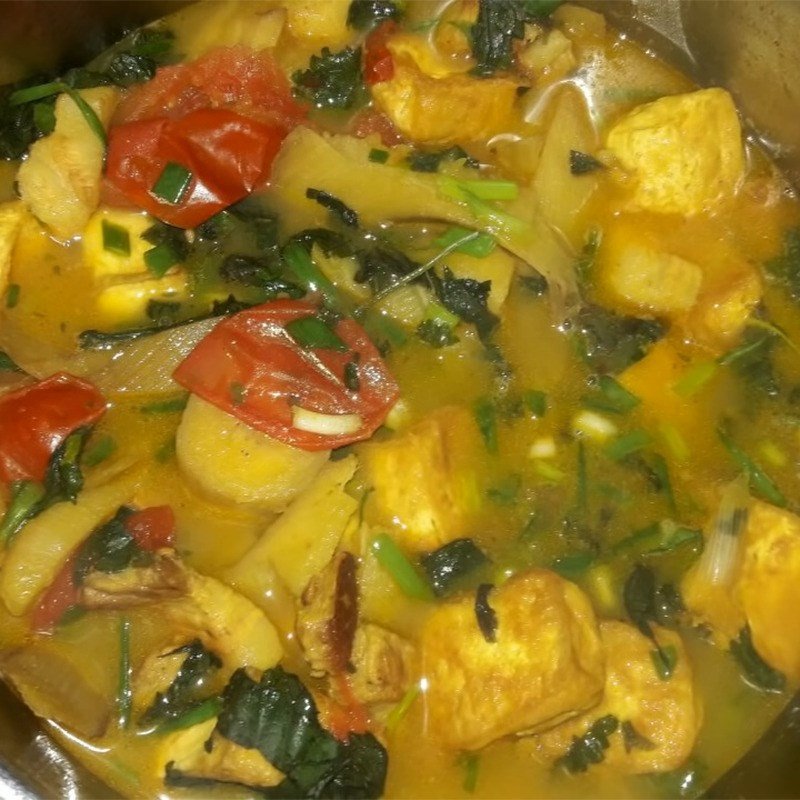 Thành phẩm canh chuối đậu thơm ngon, nóng hổi