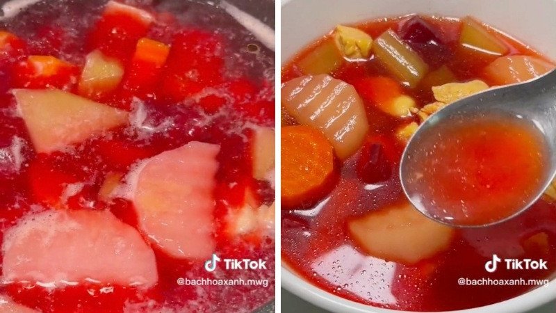 Thành phẩm canh gà rau củ đã hoàn thành, sẵn sàng thưởng thức