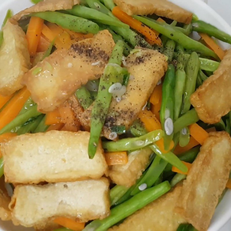 Thành phẩm đậu que xào đậu hũ chay