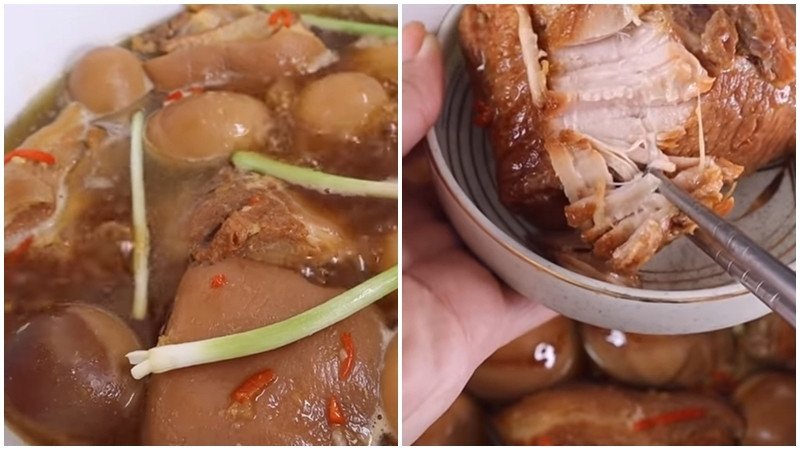 Thành phẩm món thịt kho tàu nước dừa thơm lừng, vàng óng