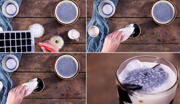 Thành phẩm sương sáo nước cốt dừa hạt é