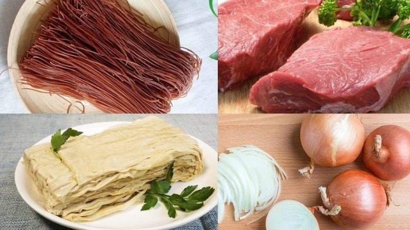 Thành phần làm món bún gạo lứt xào thập cẩm