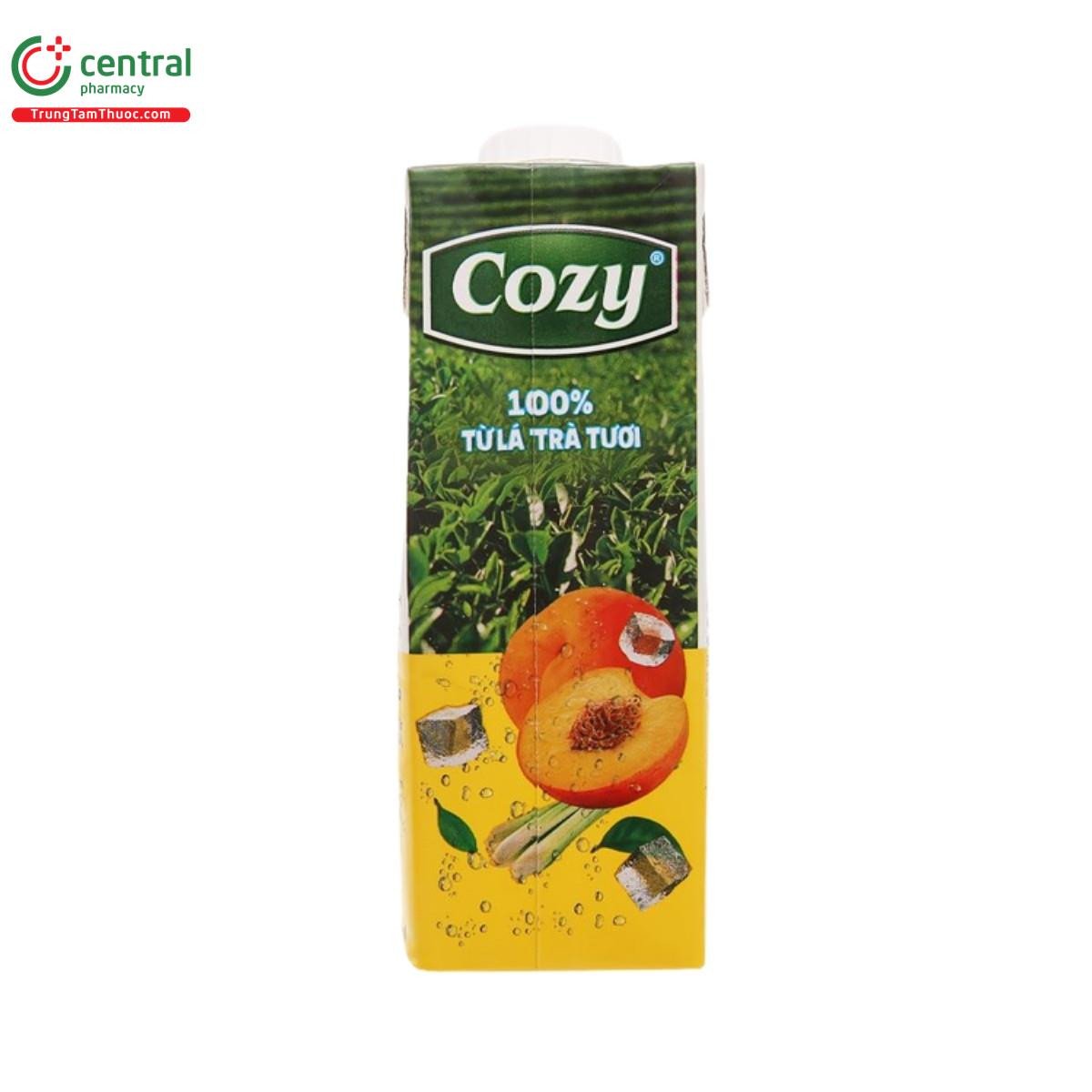 Thành phần tự nhiên của trà đào sả Cozy được thể hiện trên bao bì, giúp người dùng nắm rõ calo và dinh dưỡng