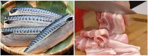 Thịt ba chỉ và cá nục đã sơ chế
