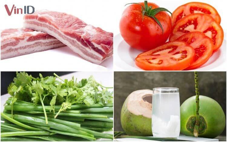 Thịt ba rọi và gia vị làm sốt thịt khìa