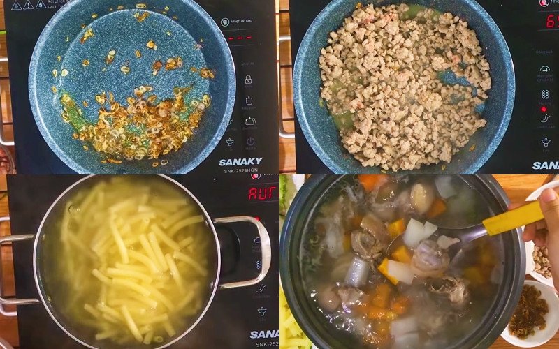 Thịt băm đã xào thơm cho món nui giò heo