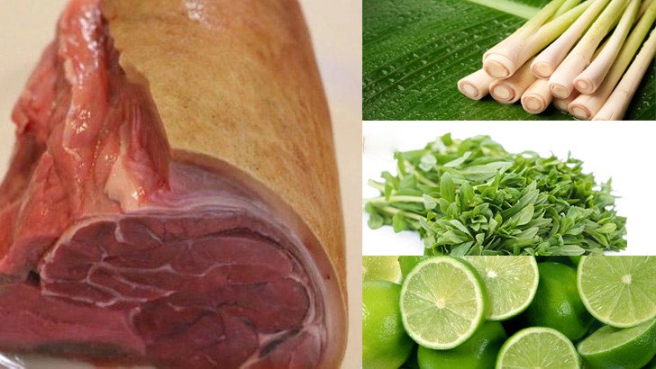 Thịt bê tươi ngon cùng các loại rau củ chuẩn bị làm món bê tái chanh