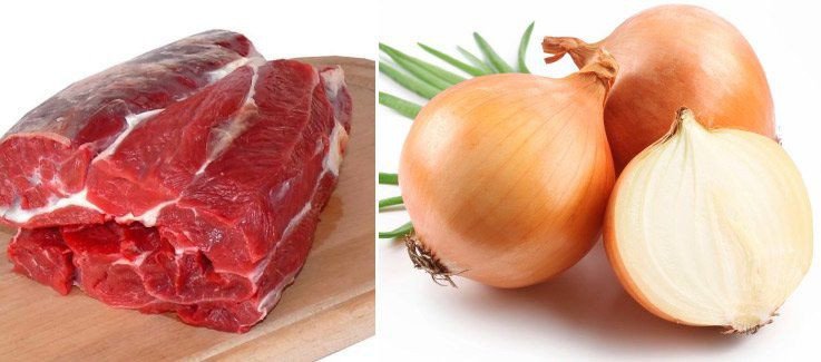 Thịt bò tươi và hành tây, nguyên liệu chính cho món bò xào.