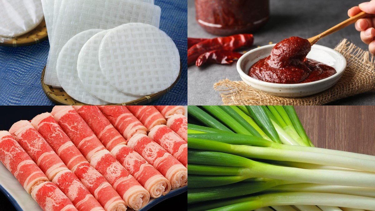Thịt bò và các loại rau củ cho món tokbokki bánh tráng đặc biệt