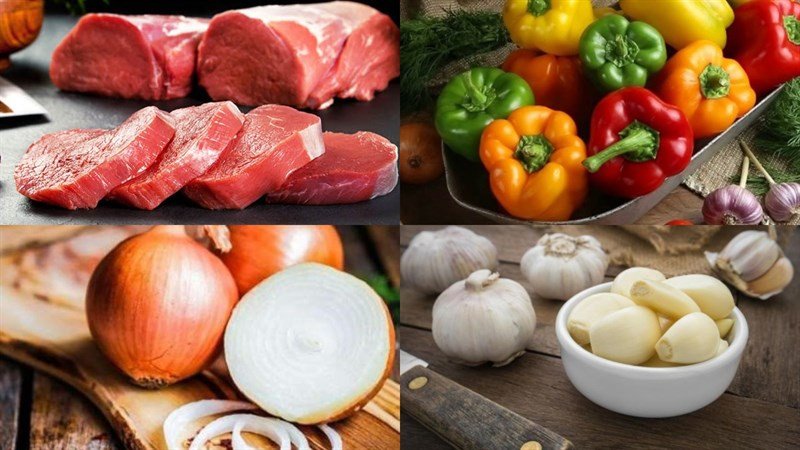 Thịt bò xào ớt chuông hành tây nguyên liệu