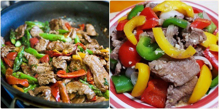 Thịt bò xào ớt chuông với màu sắc tươi sáng, hấp dẫn.