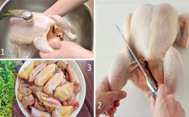 Thịt gà được chặt thành từng miếng lớn cho món cà ri