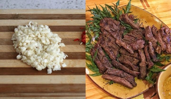 Thịt ngựa xào rau răm trình bày đẹp mắt trên đĩa, sẵn sàng thưởng thức