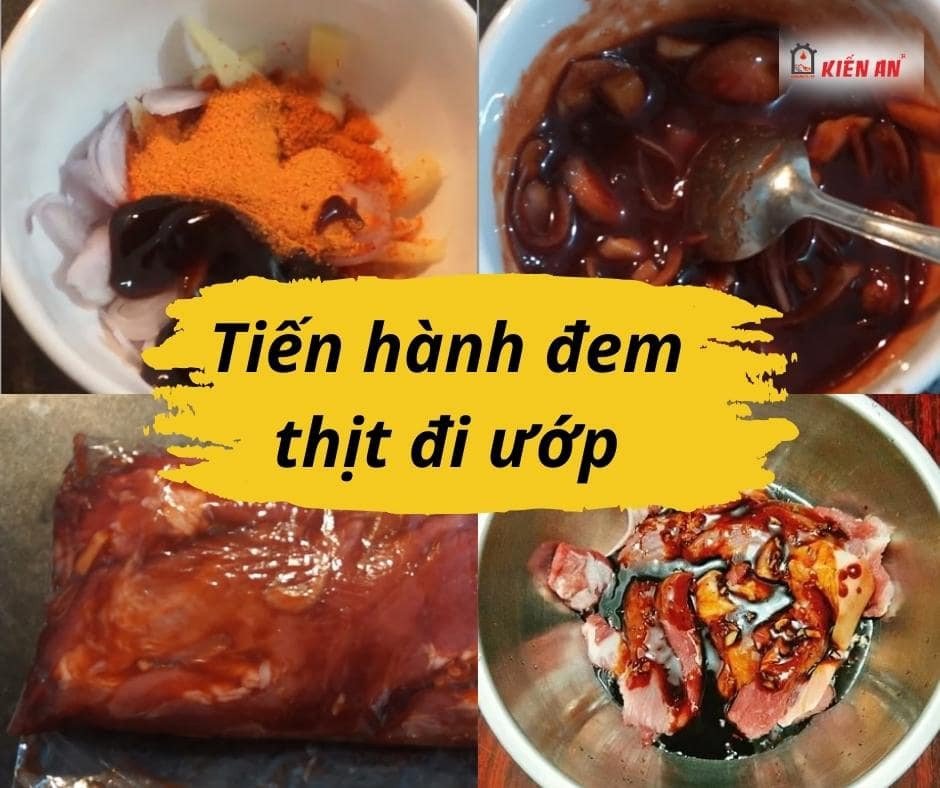 Thịt xá xíu đang được ướp gia vị đậm đà