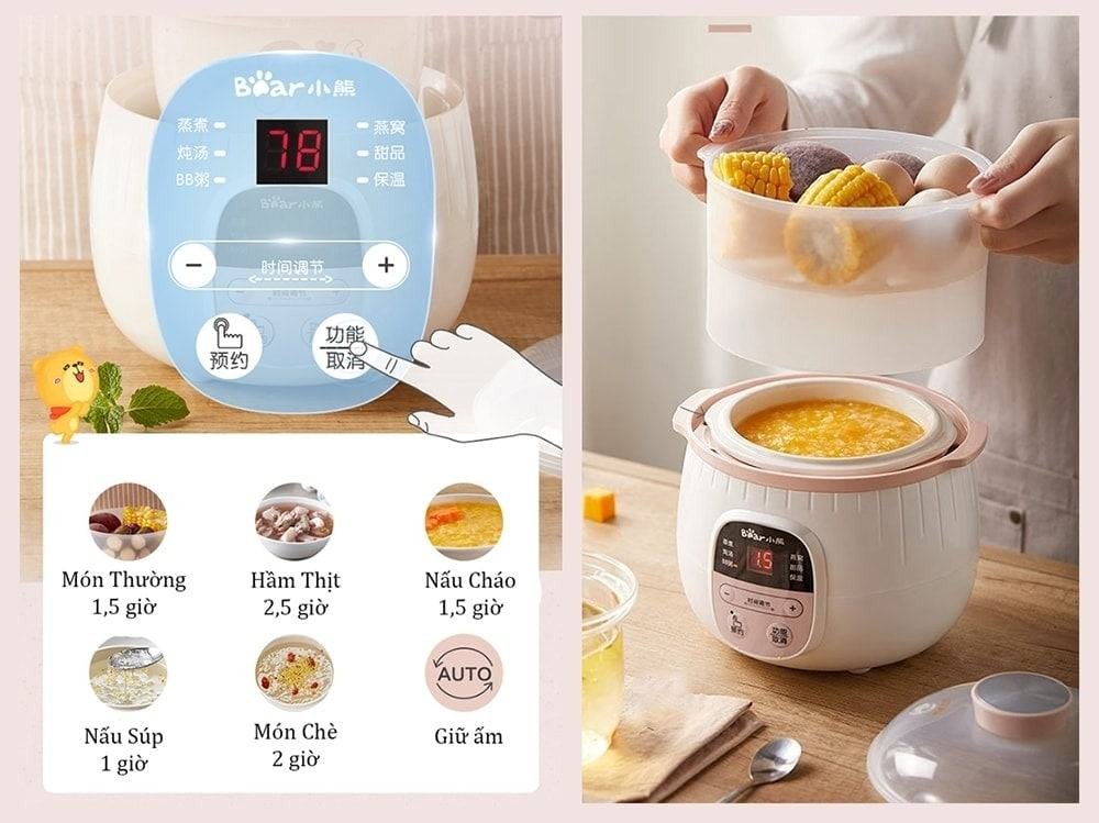 Làm Chủ Cách Hẹn Giờ Nồi Nấu Chậm Bear Chuẩn Nhất Thời gian hẹn giờ tối đa 12 tiếng của nồi nấu chậm Bear giúp bạn chủ động việc nấu ăn.