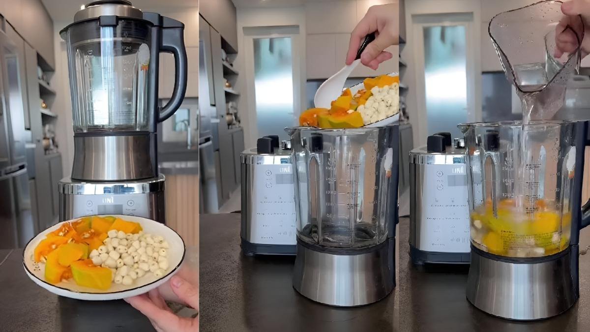 Thực hiện cách nấu sữa hạt sen bí đỏ bằng máy làm sữa hạt
