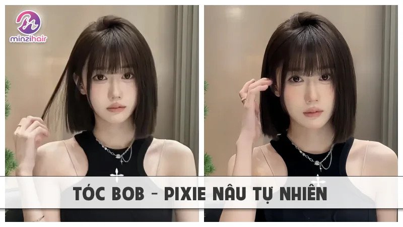 Tóc nâu tự nhiên bob pixie