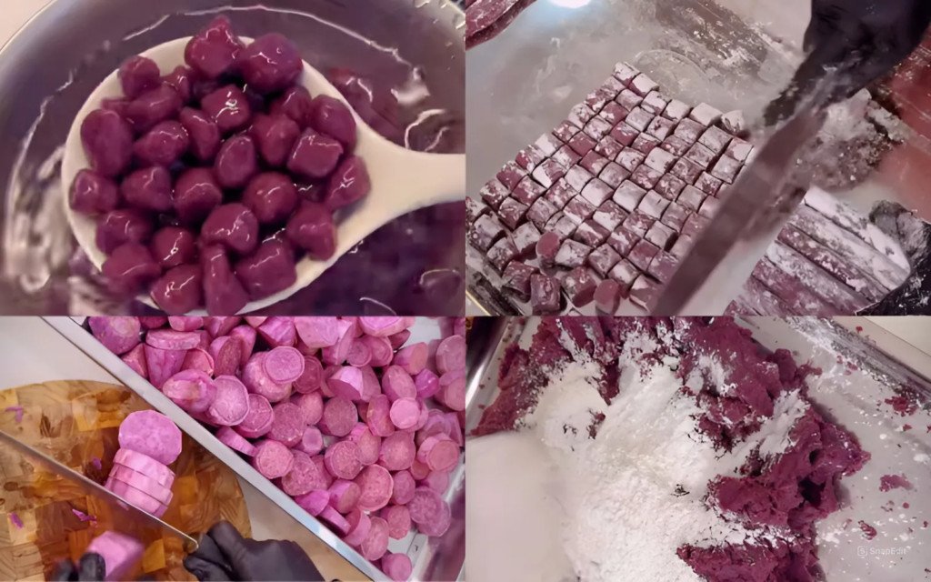 Trân châu ít ngọt ăn kèm sữa tươi khoai môn