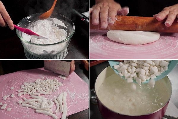 Trân châu tự làm ăn kèm chè đậu đen mau mềm dẻo thơm.