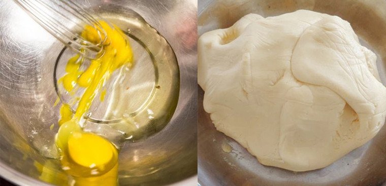 Trộn bột nếp và trứng gà để làm bánh