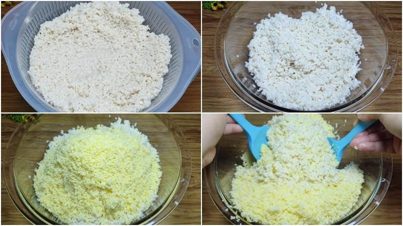 Trộn đậu xanh vào nếp làm xôi vò hạt sen