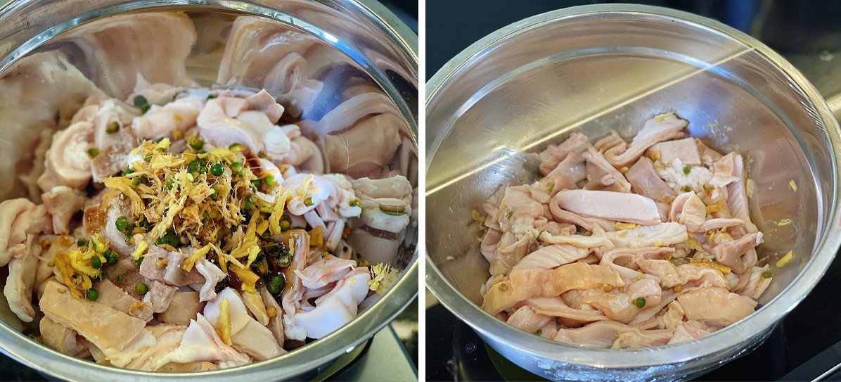 Ướp bao tử hầm tiêu với các loại gia vị thấm đều