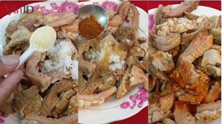 Ướp lòng bò hoặc lòng lợn với gia vị để thấm đều trước khi nấu