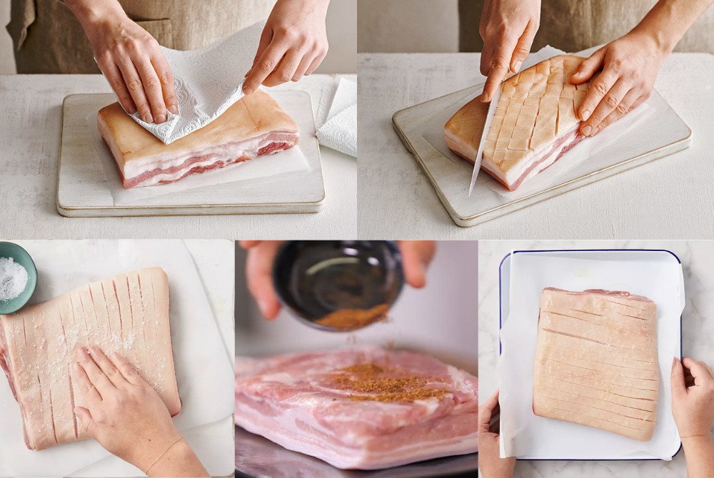 Ướp thịt ba chỉ nướng nồi chiên không dầu giòn bì