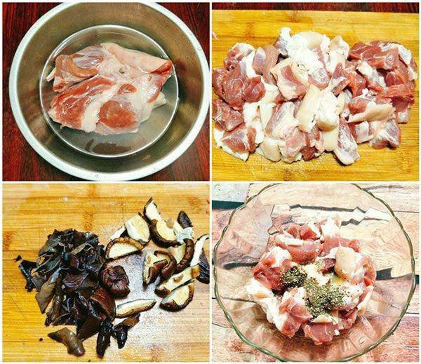 Ướp thịt heo và các nguyên liệu cho món thịt đông