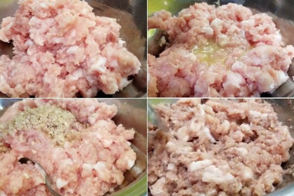 Ướp thịt heo xay với các loại gia vị