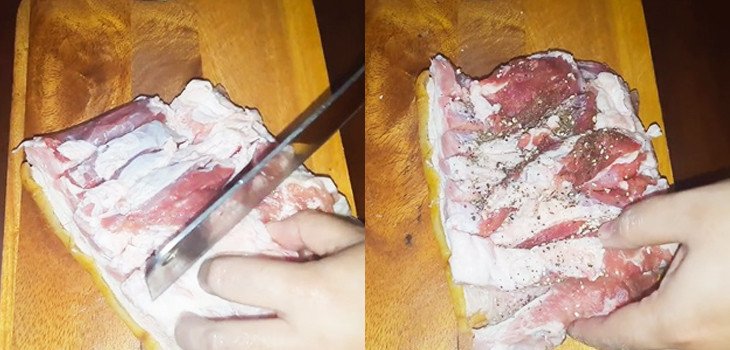 Ướp thịt lợn để làm giò me