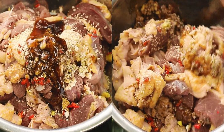 Ướp thịt ngan với gia vị đặc trưng