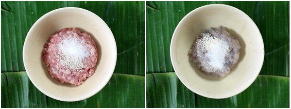 Ướp tôm và thịt riêng biệt cho nhân bánh bèo ngon