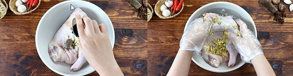 Ướp vịt với gia vị cho món vịt tiềm ngũ quả
