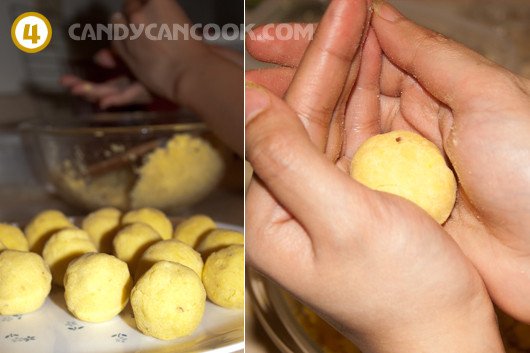 Vo nhân đậu xanh đã xào thành những viên tròn nhỏ đều đặn