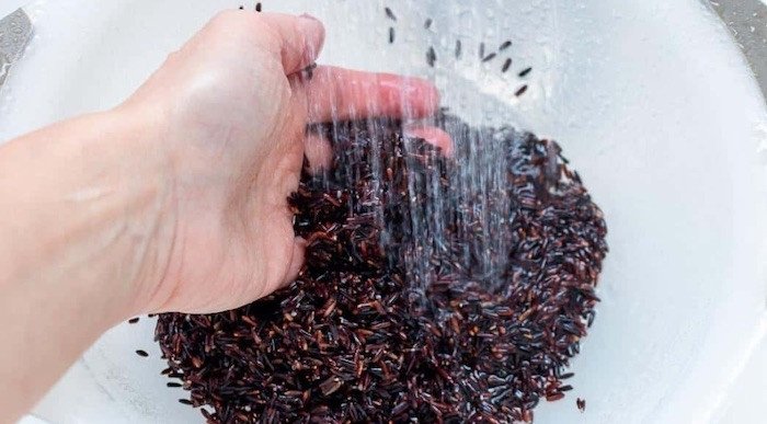 Vo sạch hạt nếp cẩm trước khi nấu không ngâm