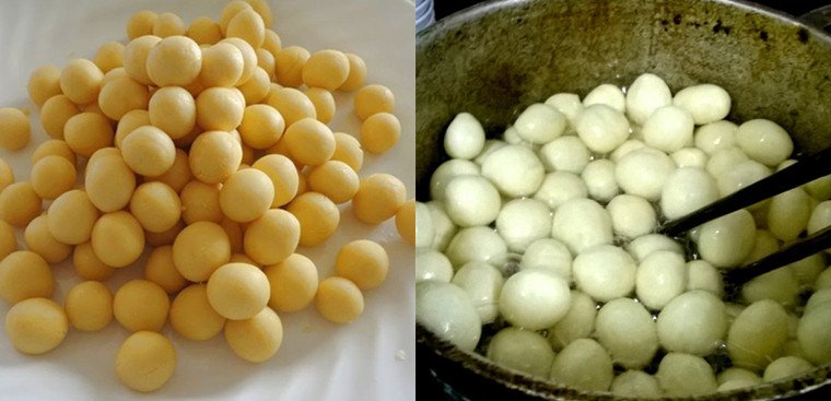 Vo viên bánh bột nếp và chiên vàng