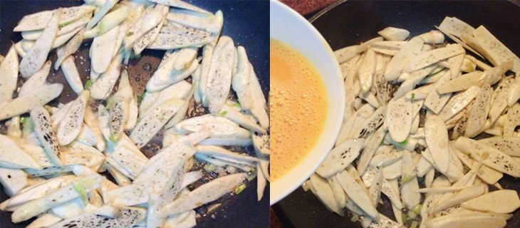 Xào củ niễng với trứng trong chảo