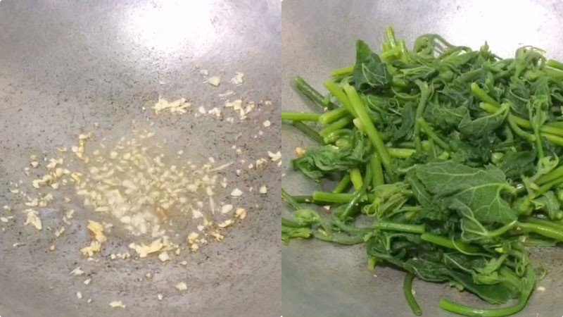 Xào đọt bí tỏi với lửa lớn