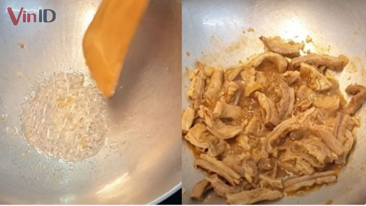 Xào lòng bò đã ướp gia vị đậm đà trước khi cho vào lẩu