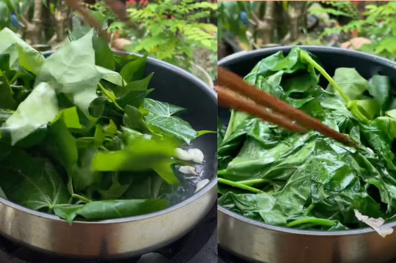 Xào rau mì chính với tỏi