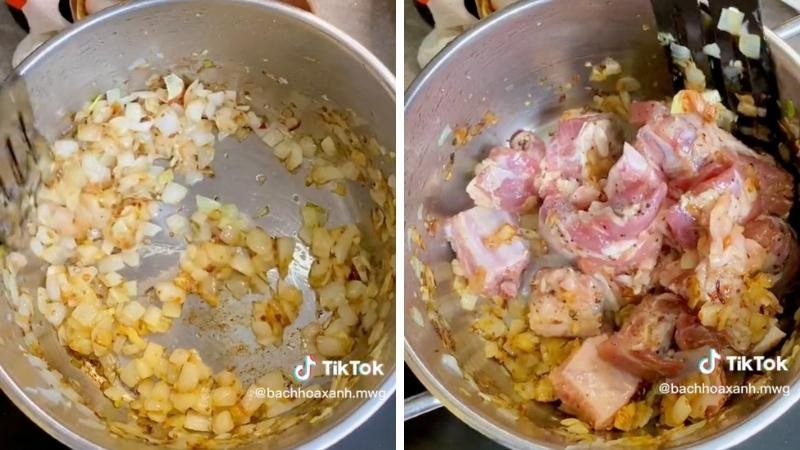 Xào sườn non chuẩn bị hầm lagu pate