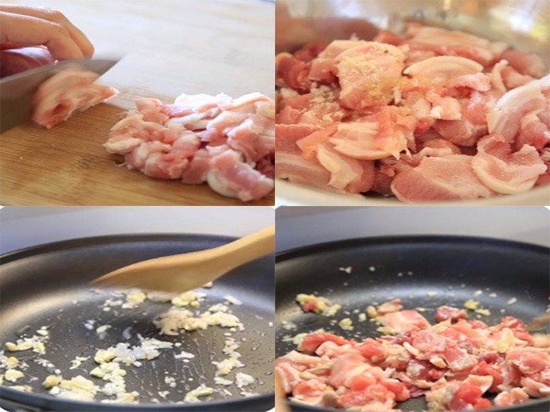 xào thịt ba chỉ cho món canh cà xanh