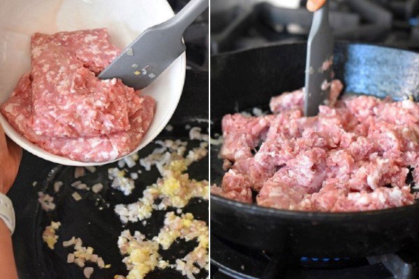 Xào thịt băm tỏi thơm lừng cho cháo bí đỏ