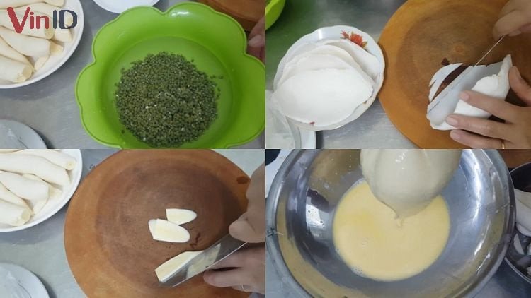 Xay nhuyễn và lọc lấy tinh bột khoai mì để nấu chè