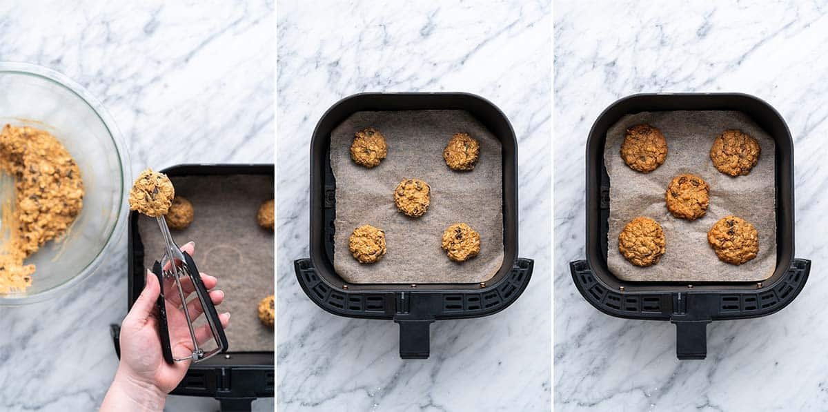 Xếp bánh yến mạch sữa tươi vào nồi chiên không dầu để nướng