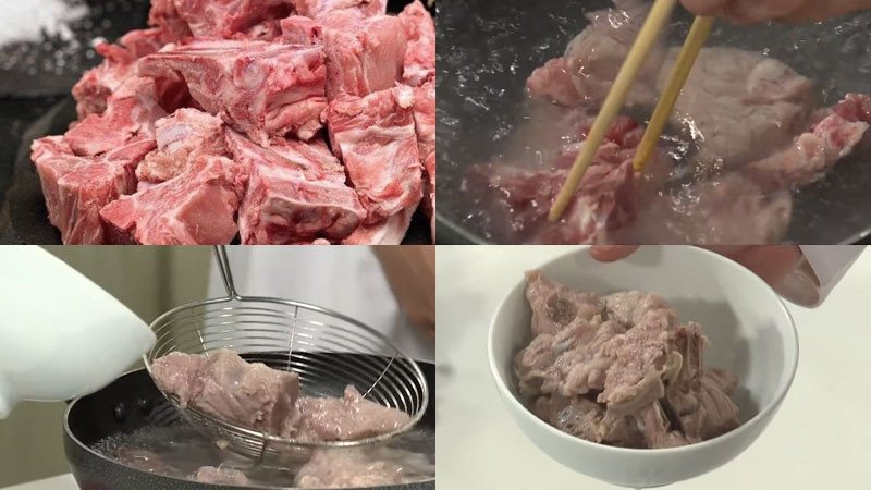 Xương heo sạch chuẩn bị cho món nui