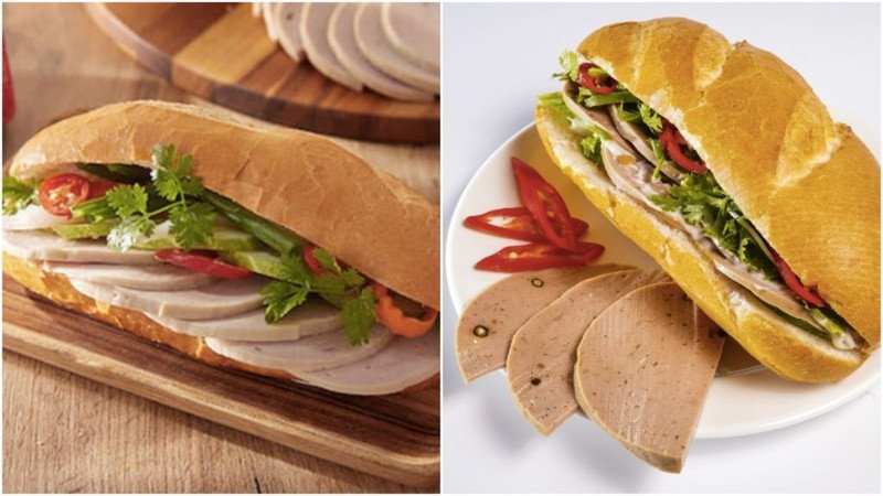 Bánh mì chả nóng hổi với các lát chả lụa thơm ngon